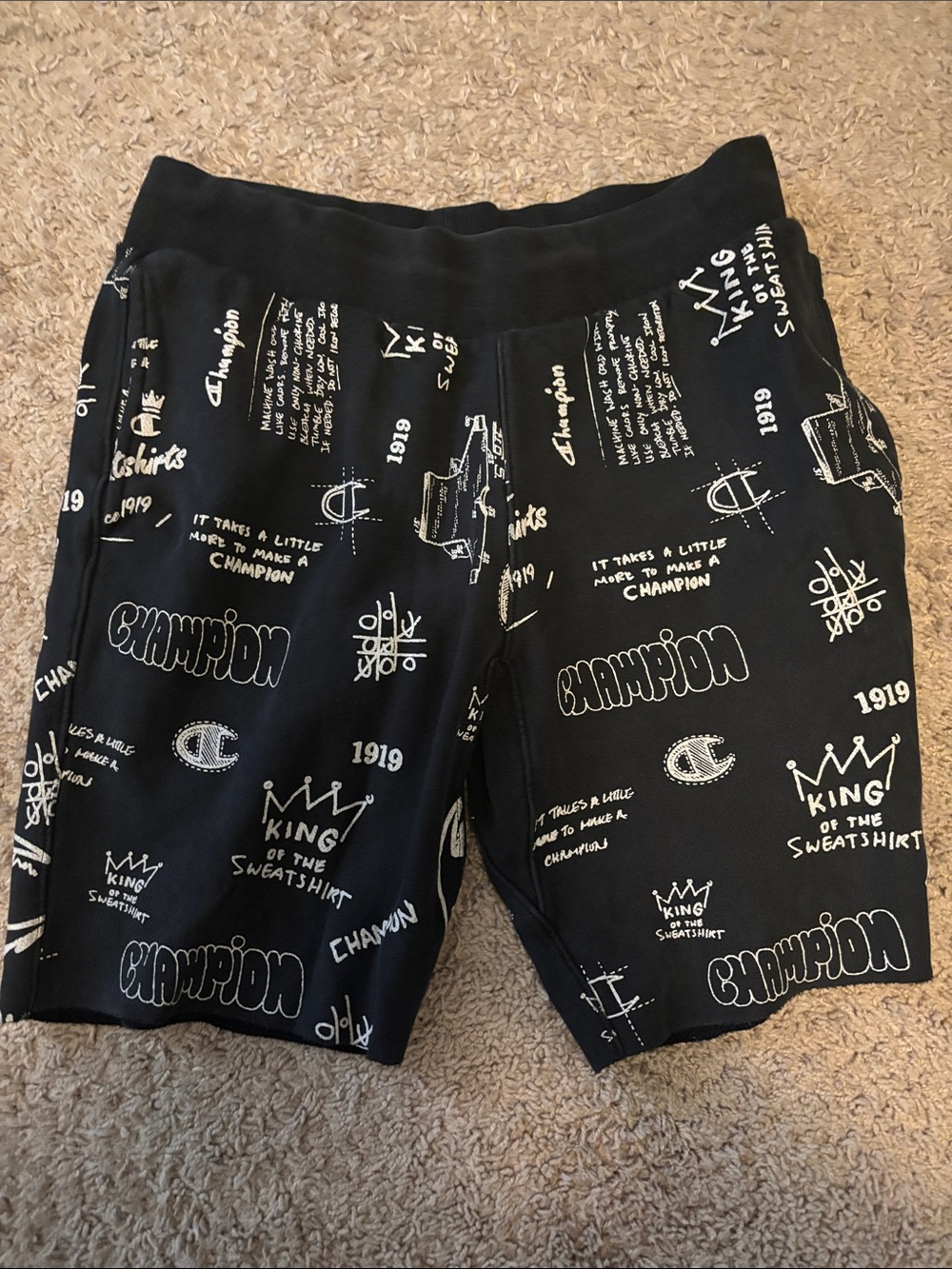 Champion Black Shorts with White Logo Print